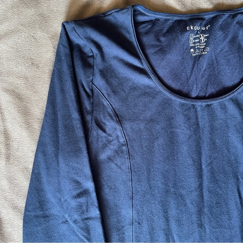 Ekouaer Deep Blue Long Sleeve Top Large - Picture 2 of 6